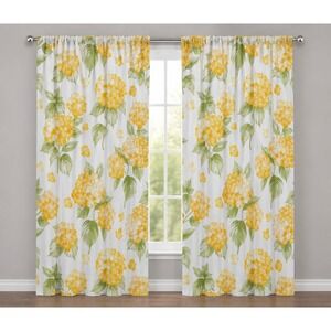 Ambesonne Yellow Hydrangea Floral Window Curtains 2 Panel Set 56x95 Microfiber